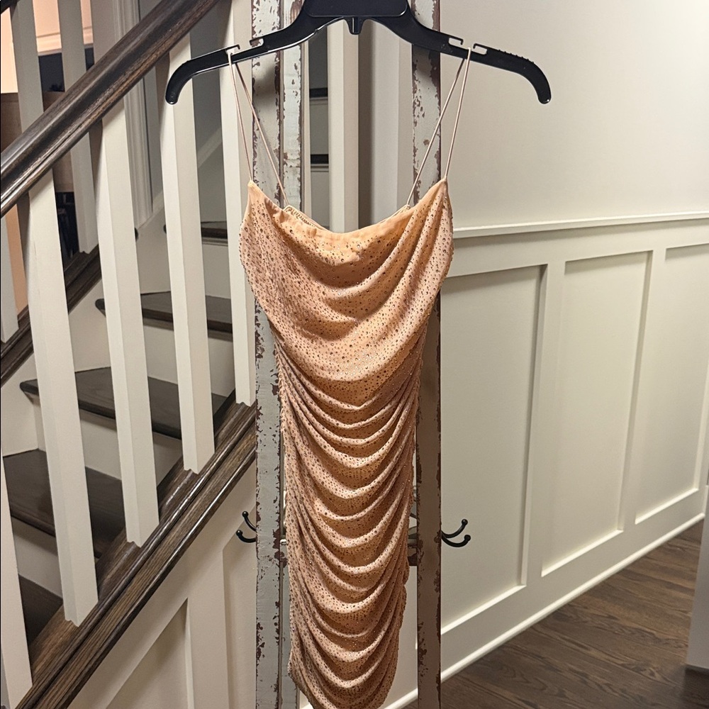 Elegant Ruched Peach Party Dress